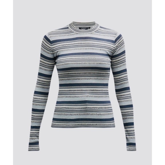 Theory Striped Rib Knit Top in Washable Silk - Picture 4 of 11